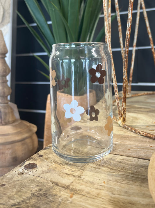 Neutral Retro Flower Glass Cup